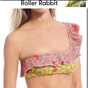 Roberta Roller Rabbit Rhody Mixed Floral Ruffle One Shoulder Bikini Top XL